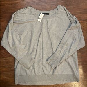 NWT New York & Company Women’s Shimmery Silver Sweater with Cut Outs, Size 2X